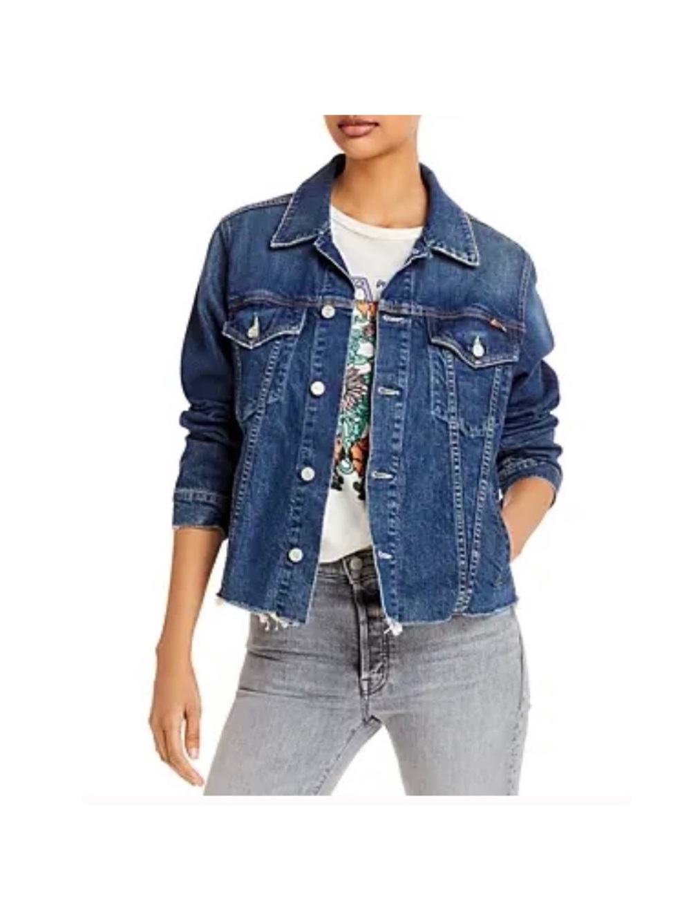 MOTHER Denim The Cut Drifter Raw Hem Jean Jacket